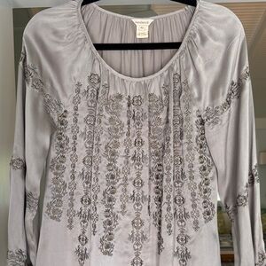 Sundance Silk Embroidered CreamyTaupeGray Tunic